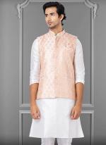 Jacquard Silk Light Pink Festival Wear Embroidery Work Readymade Men's Waistcoat